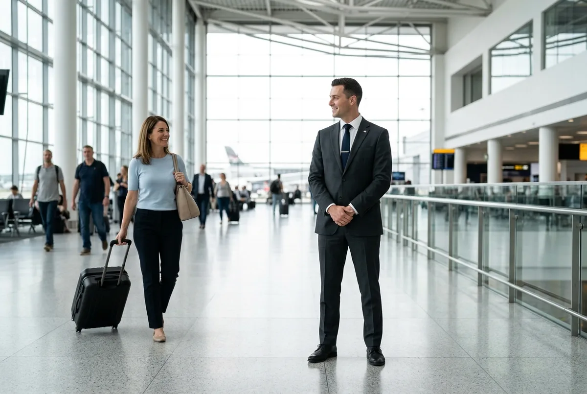 Chauffeur welcoming a traveler at Budapest Airport arrivals