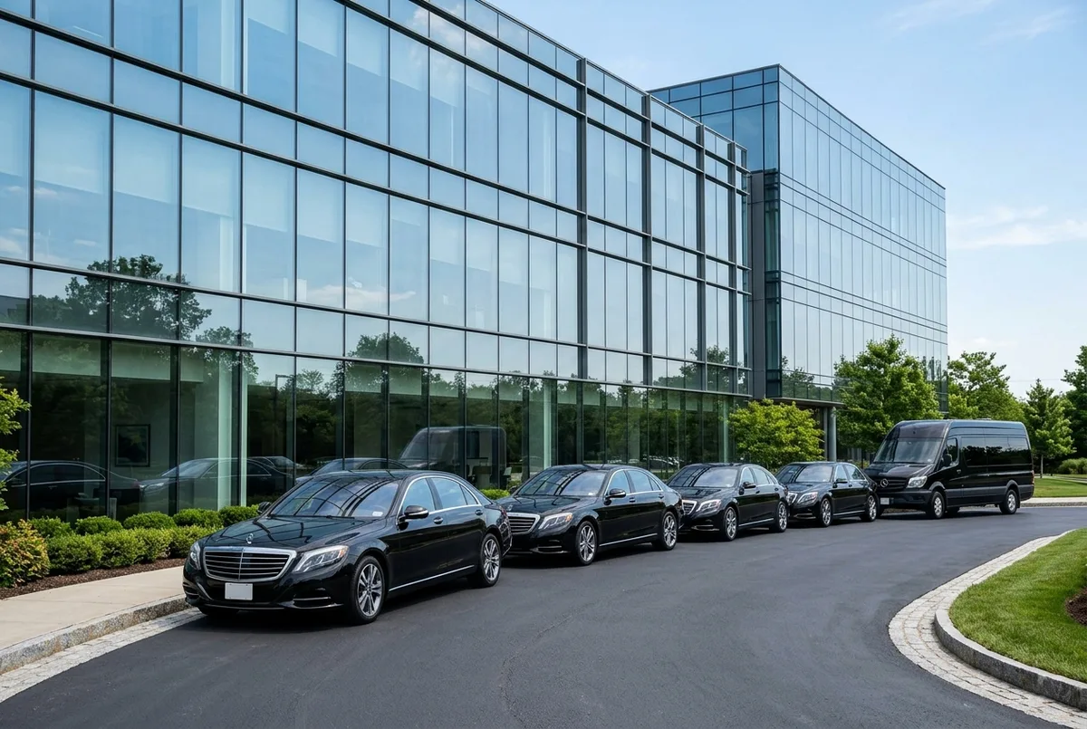 Executive fleet in front of a modern office building